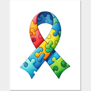 Ribbon Puzzle Autism Awareness Gift for Birthday, Mother's Day, Thanksgiving, Christmas Posters and Art